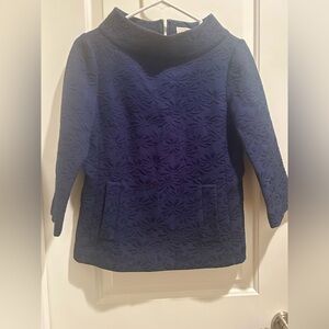 Michael Kors Navy Blue Floral Textured Top With Pockets, Zip Back 4P